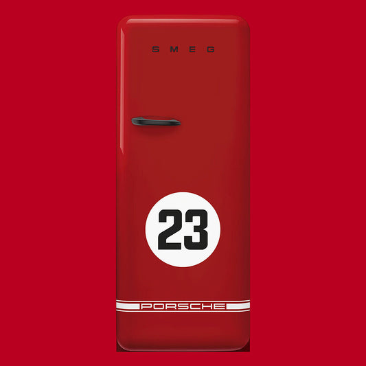FAB28 60cm 50s Style Right Hand Hinge Fridge with Icebox in Porsche Salzburg Livery